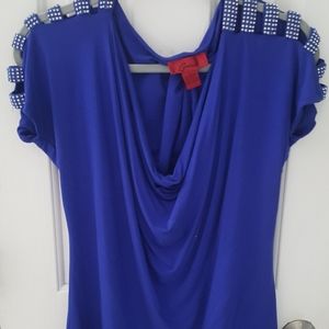 Royal Blue Shirt with rhinestones on the sleeves